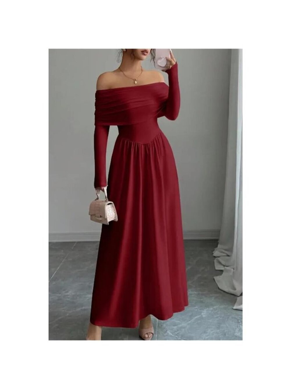 Off-Shoulder Ruched Bodycon Maxi Dress - Picture 5 of 8